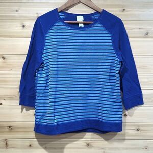 Chico's Top‎ Womens Large Blue Metallic Striped Casual Size 2